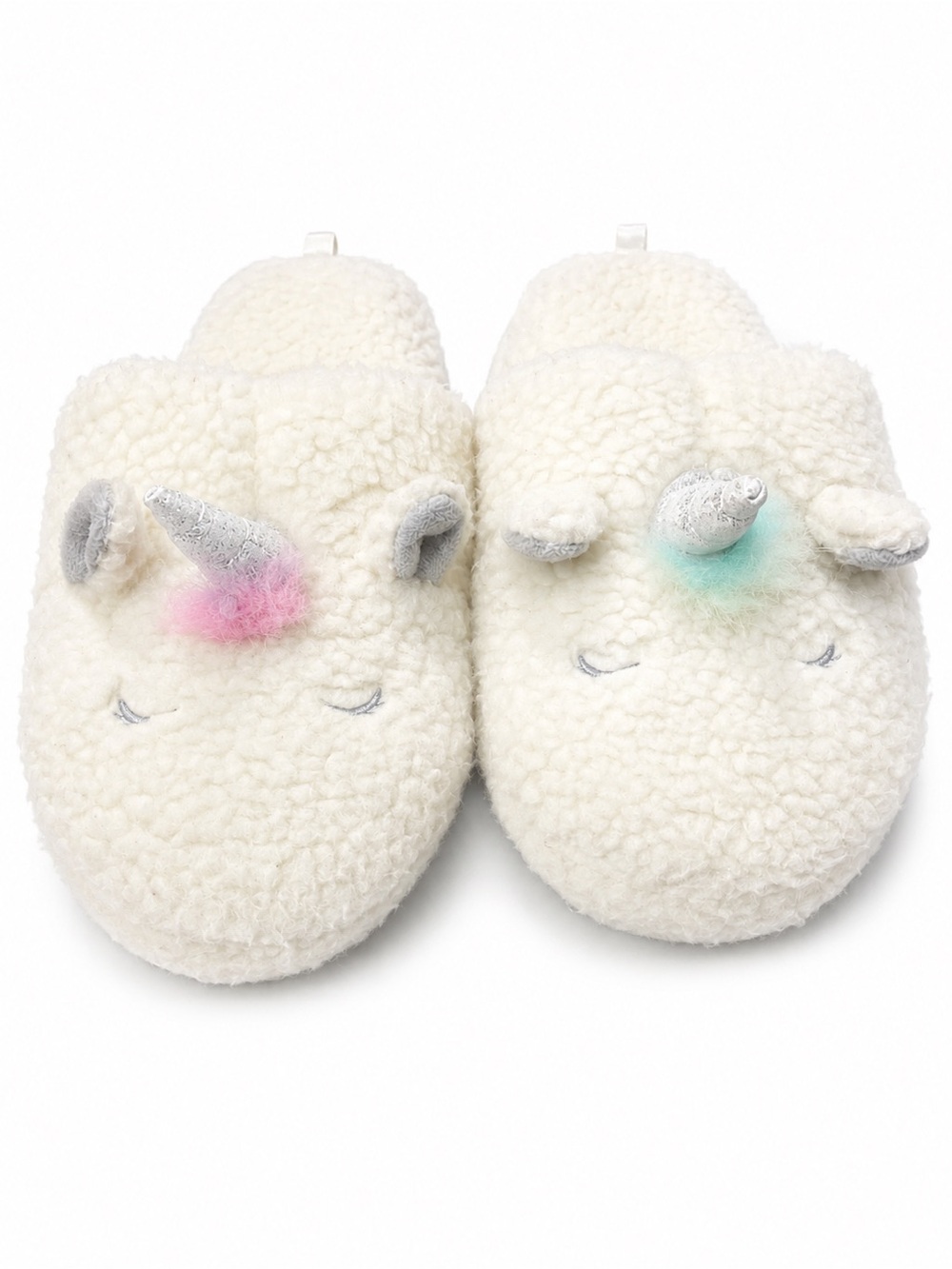 GAP Kids Cream Unicorn Slippers with Pink & Aqua Accents